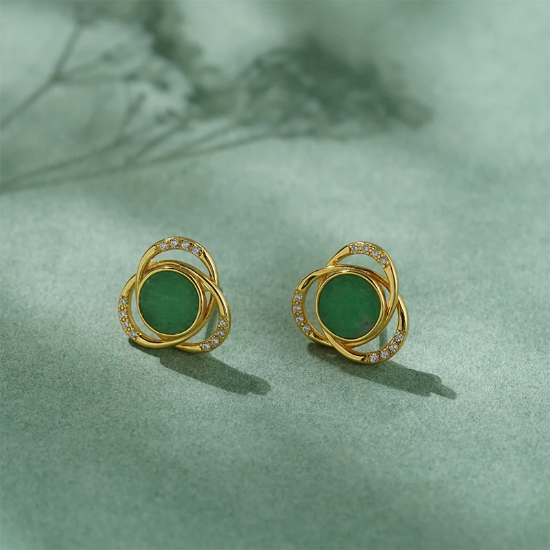 在忆925银镶嵌翡翠苍穹星光翡翠耳饰精致轻奢耳饰