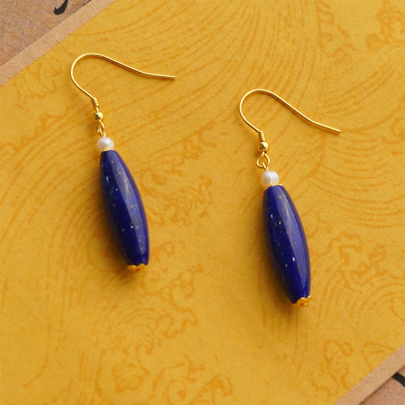 在忆青金石耳饰古风小众轻奢百搭耳饰