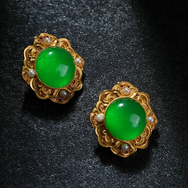 在忆 925银耳饰 【天水碧】新中式花丝银耳饰