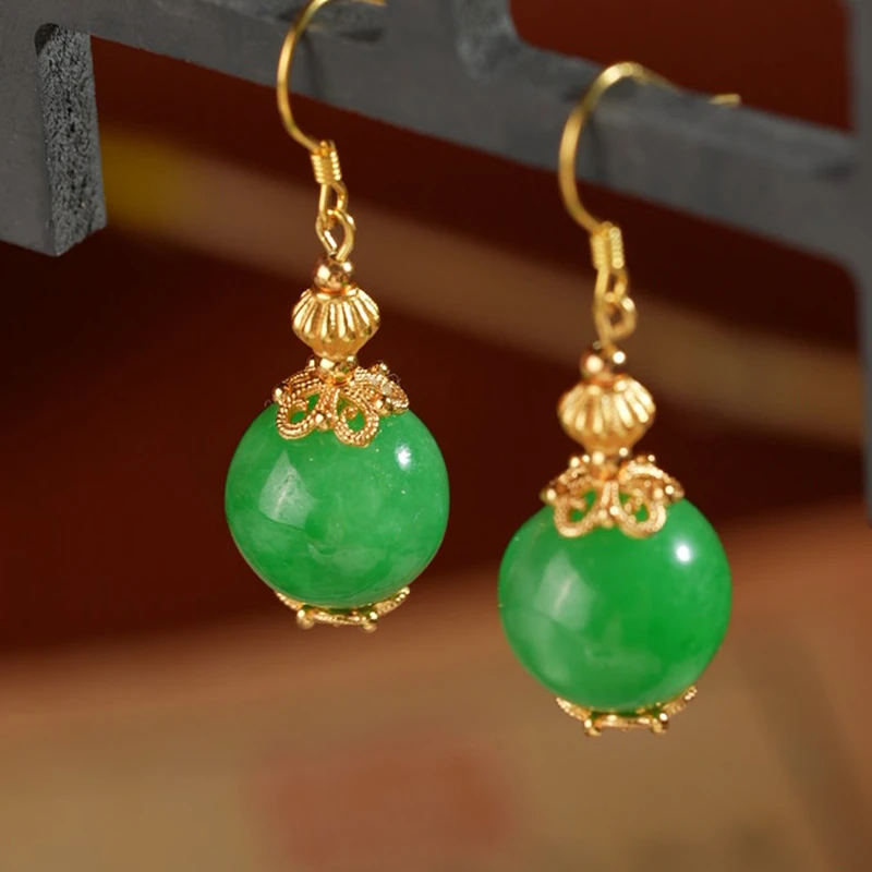 在忆 925银耳饰 【华妃】百搭国风绿色宫廷耳环