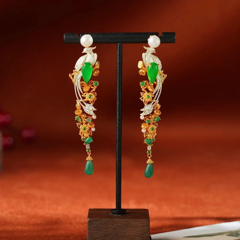 在忆 925银耳饰 【白鹭】百搭国风小鸟耳环中古长款银耳坠