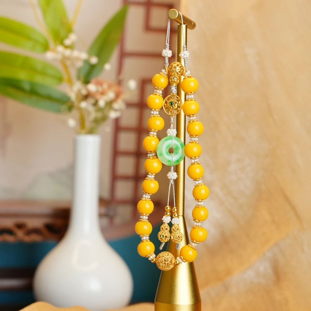 在忆 925银手链 黄琉璃手持十八子压襟