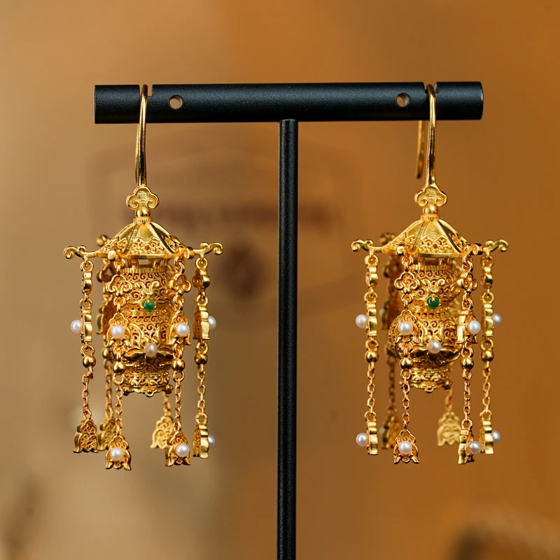 在忆 925银耳饰 【六角宫灯】宫廷风花丝宫灯耳环