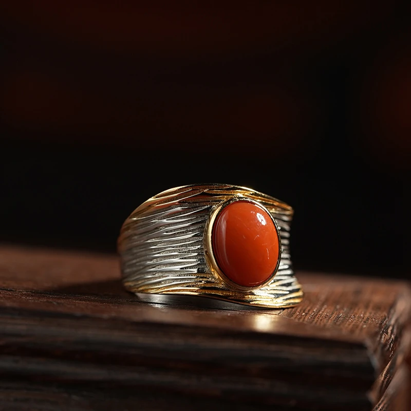 在忆925银南红玛瑙戒指