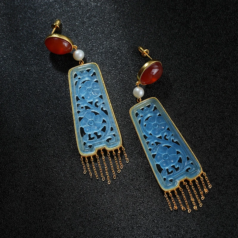 在忆 925银耳饰 石英石中国风古典蓝色耳环