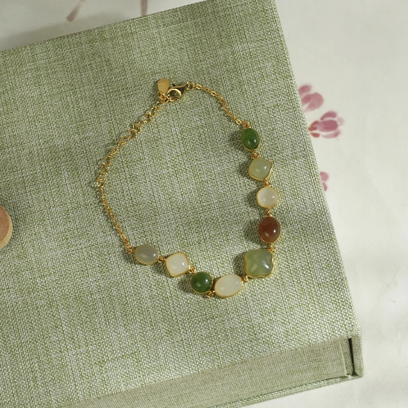 在忆925银和田玉多宝手链简约轻奢银手链