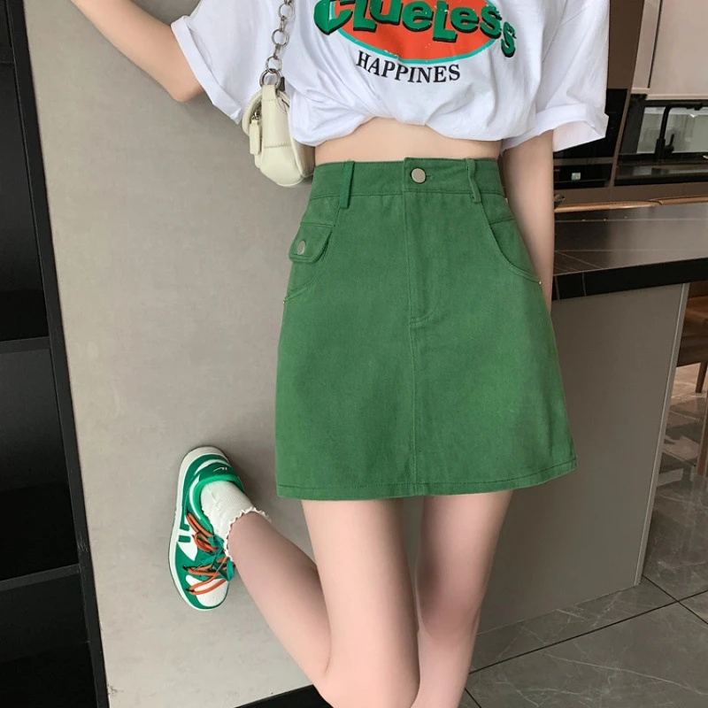 洋气百搭小个子绿色半身裙女ins2023秋季新款高腰包臀a字裙短裙子