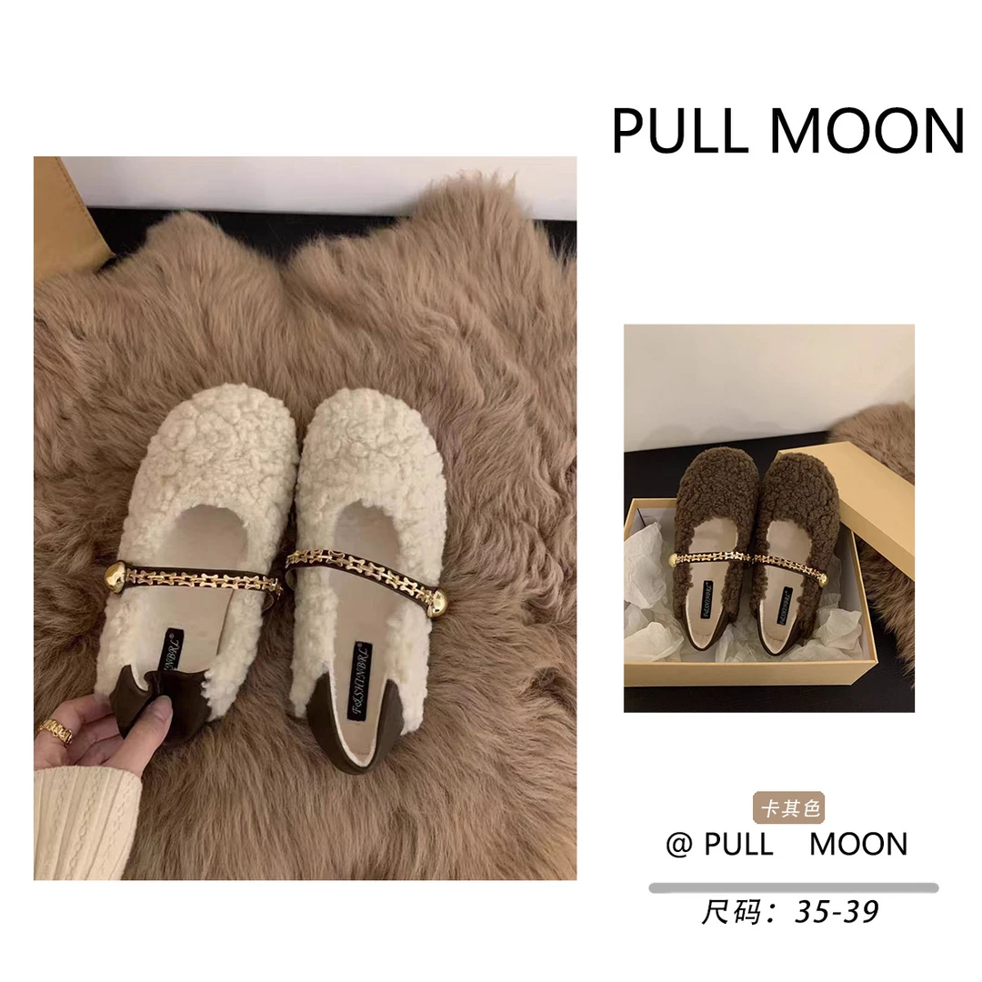 新款森女简约圆头平底浅口毛毛鞋女鞋 9068-3