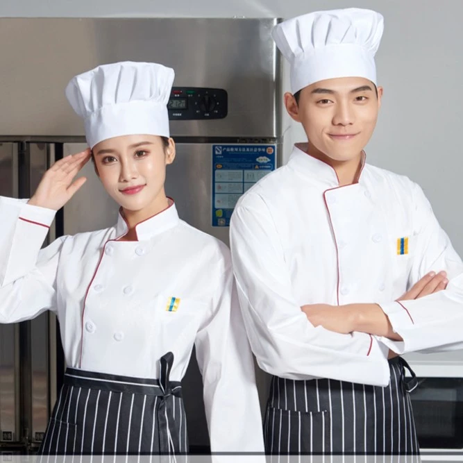 厨师工作服男长袖秋冬薄款厨师服长袖白饭店食堂餐饮工衣厨房透气