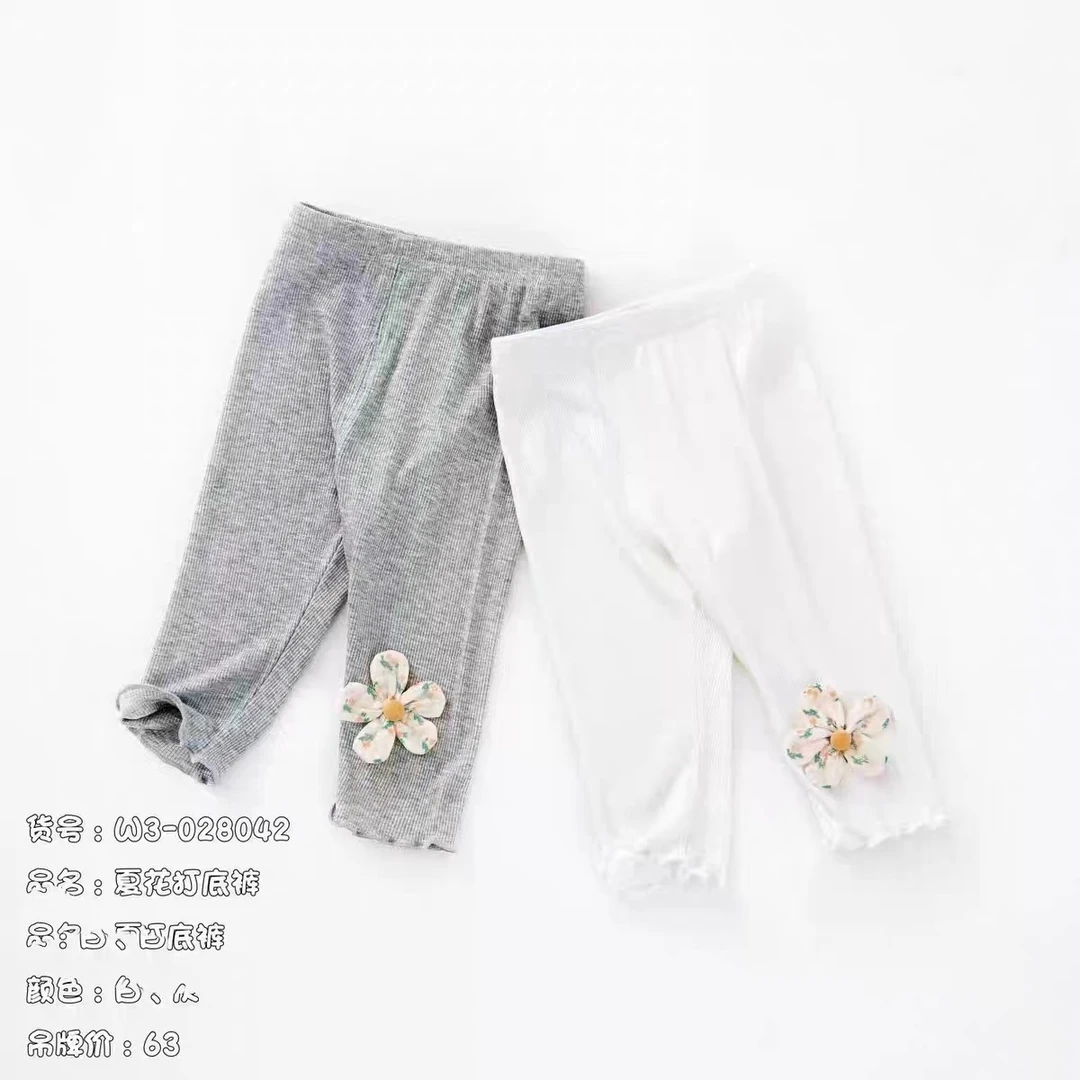 棒棒熊女童夏季薄款清新打底裤儿童洋气花朵装饰宝宝七分裤外穿