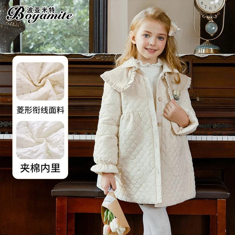 BOYAMITE/波亚米特女童公主风加厚秋冬中长款小女孩翻领外套23736
