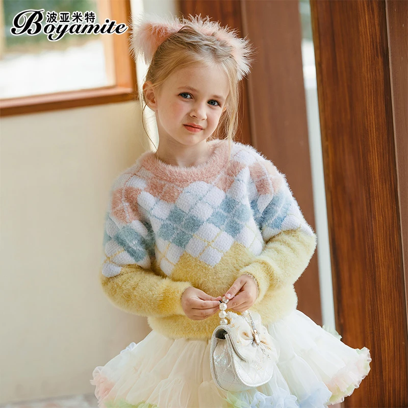 BOYAMITE/波亚米特女童水貂绒毛衣秋冬小女孩公主兔耳针织衫23555