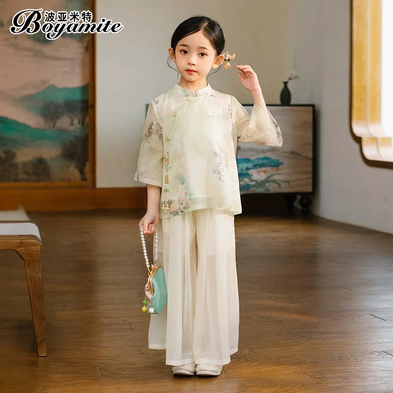 BOYAMITE/波亚米特女童中国风套装夏季2024新款儿童立领套装24219