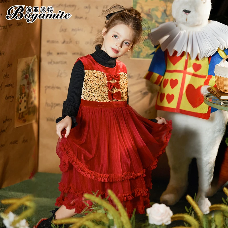 【灰姑娘专属】女童拜年服公主裙连衣裙红色新年背心裙女23795