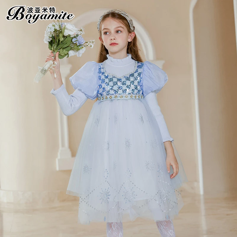 BOYAMITE/波亚米特女童爱莎公主裙礼服儿童连衣裙女孩毛衣裙23625