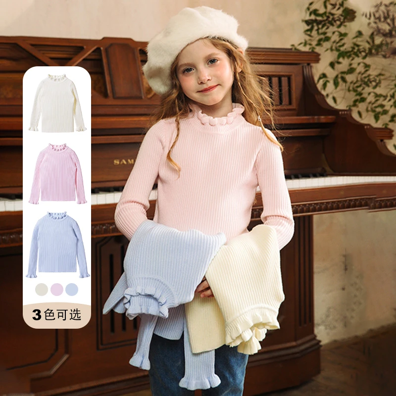 BOYAMITE/波亚米特女童毛衣2024年冬季新款花边半高领打底衫24505