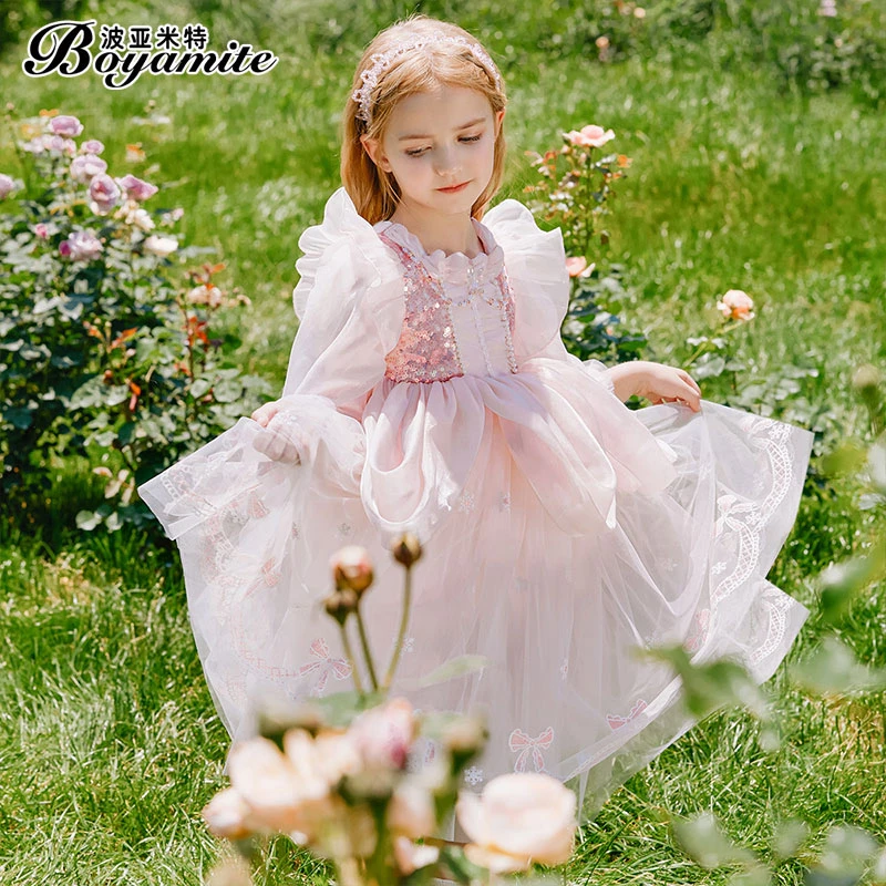 BOYAMITE/波亚米特女童礼服公主裙连衣裙女孩秋冬飞袖网纱裙23493
