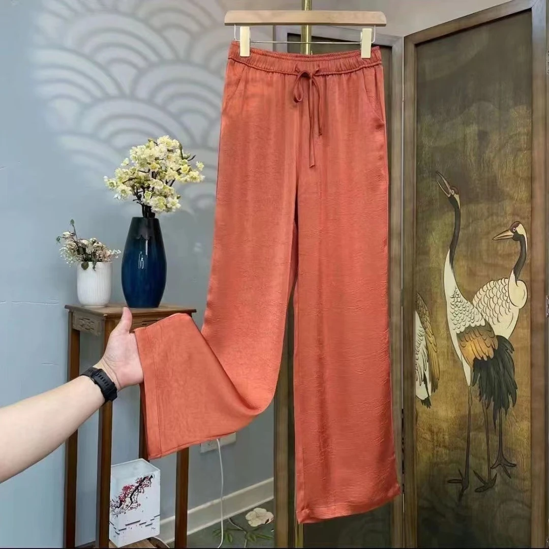 中国国风窄版直筒长裤百搭显瘦长裤提花