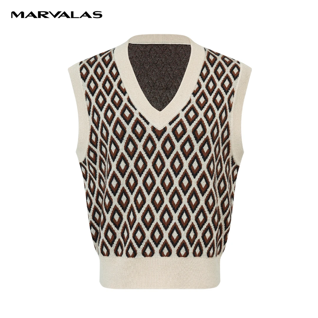 【小余专属】M729002866曼德诗针织马甲背心复古提花套头休闲时尚