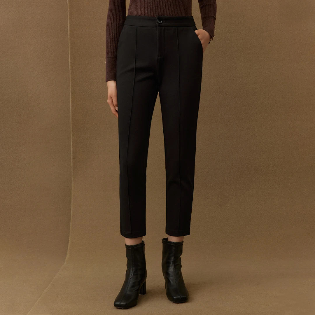 【小余专属】曼德诗时尚高腰休闲裤纯色九分裤通勤萝卜裤M130720