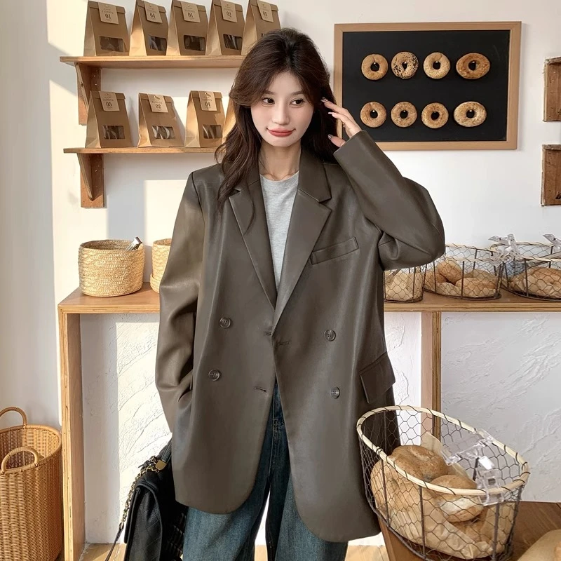 美式皮衣外套女秋冬2025新款西装式pu皮夹克西服洋气爆款炸街时尚