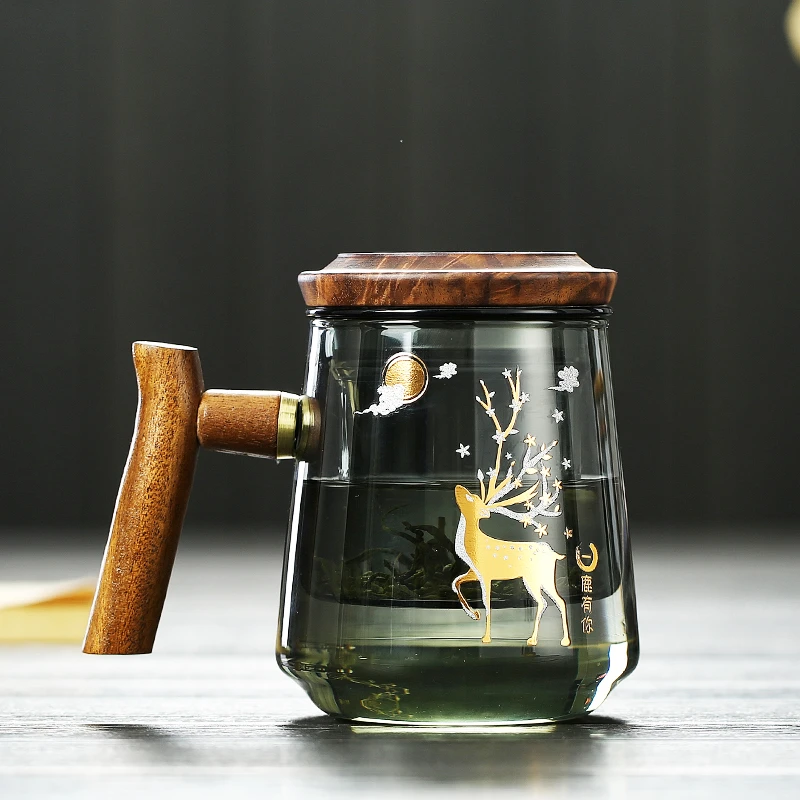 玻璃茶杯茶水分离泡茶杯子男士办公室个人玻璃水杯日式过滤茶道杯