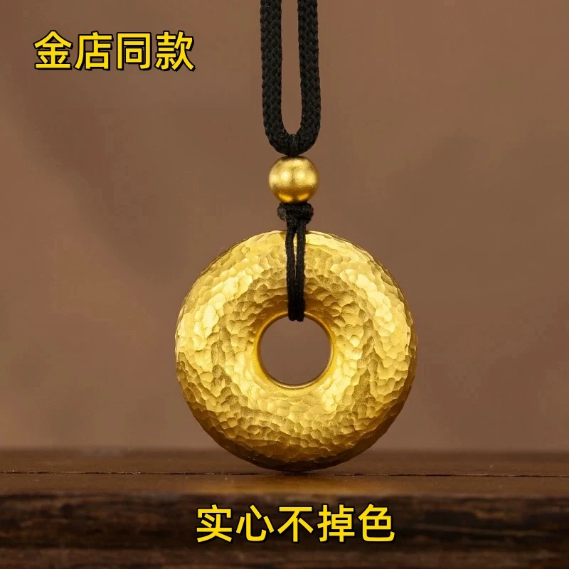 合金吊坠 金店款古法沙经金平安扣手工锤纹实心不掉色时尚素款