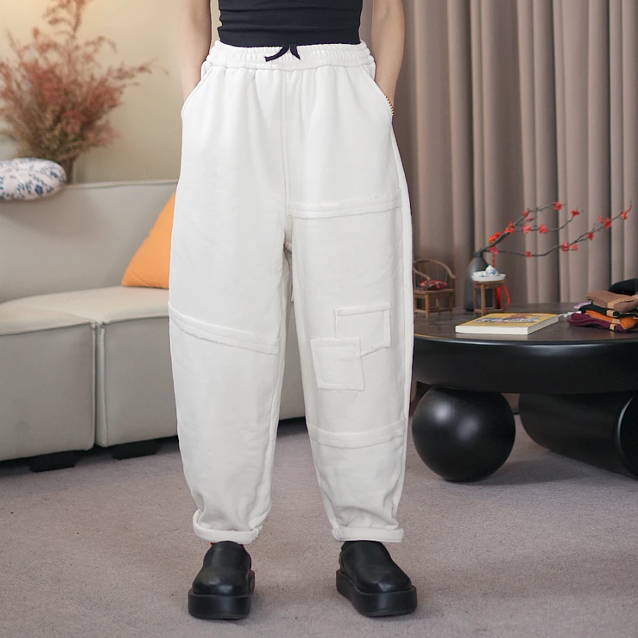 拼接贴布加绒卫裤女K1201