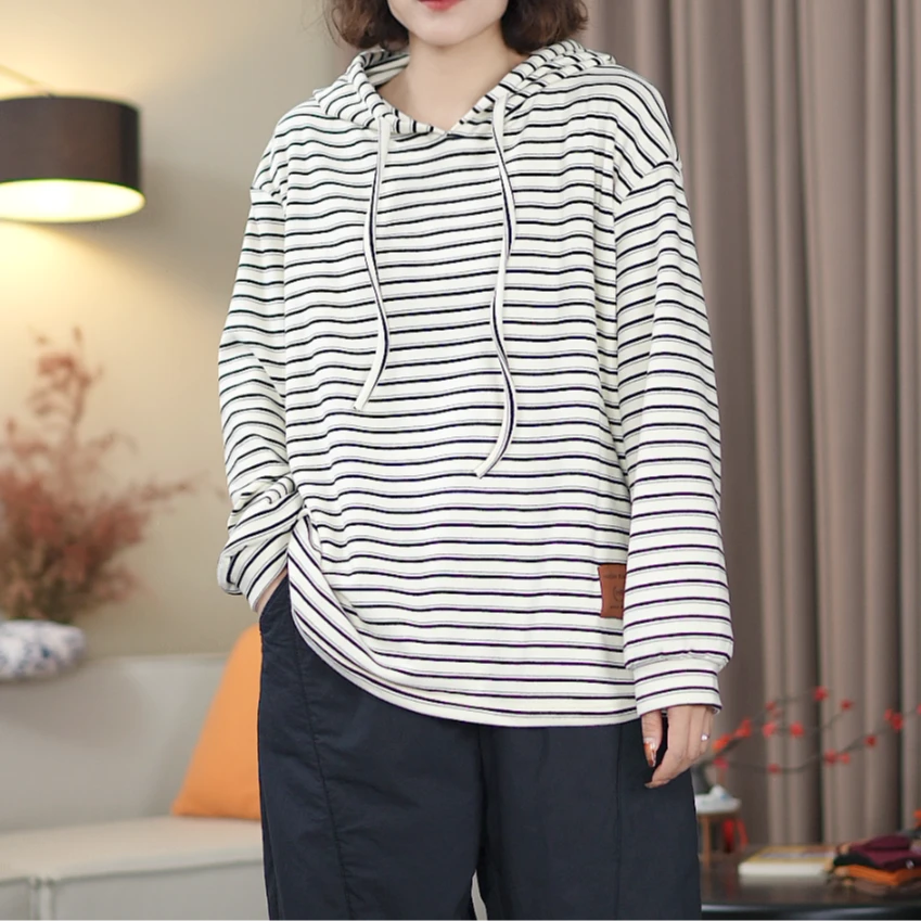 横条纹连帽卫衣S1179