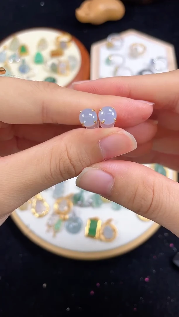 【闪购商品】翡翠耳钉18K金镶嵌2个 JK288