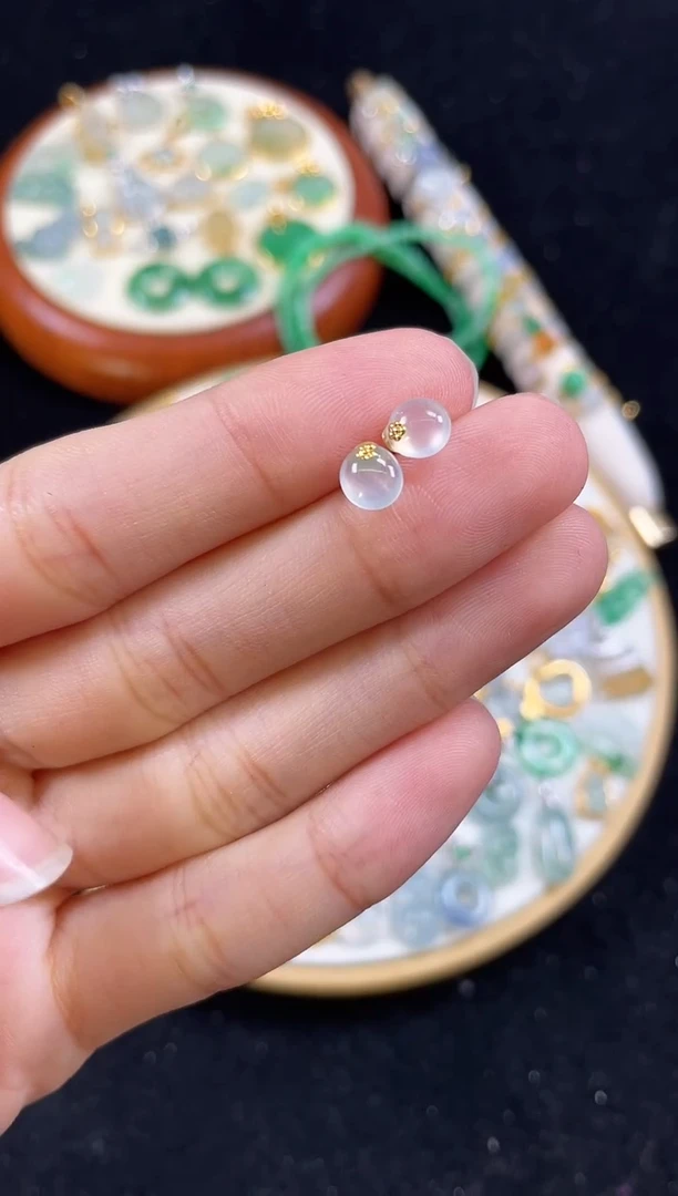 【闪购商品】翡翠耳钉18K金镶嵌2个 JK301