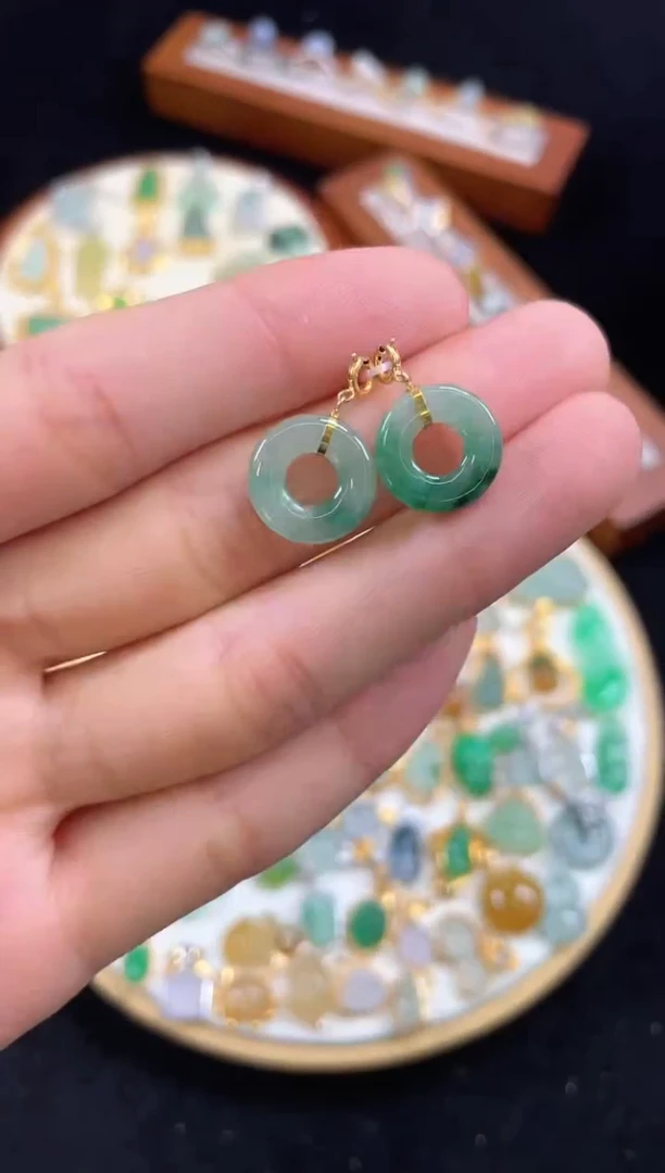 【闪购商品】翡翠耳饰18K金镶嵌2个  JK417