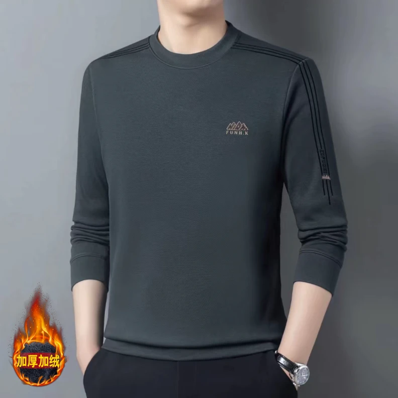 【型男秋季长袖】2023秋冬季新款加绒卫衣纯色圆领时尚百搭休闲上衣