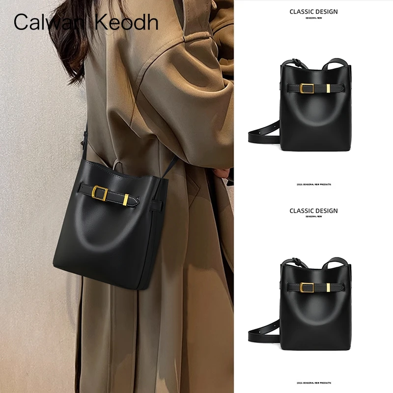 Calwan Keodh真皮包包女2025新款斜挎水桶包生日礼物送女友送老婆