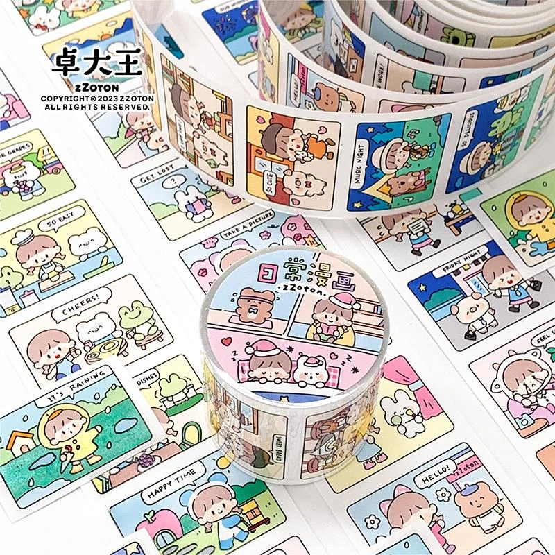 卓大王【小小阿卓涂鸦漫画胶带】手账素材创意可爱女生日记模切胶