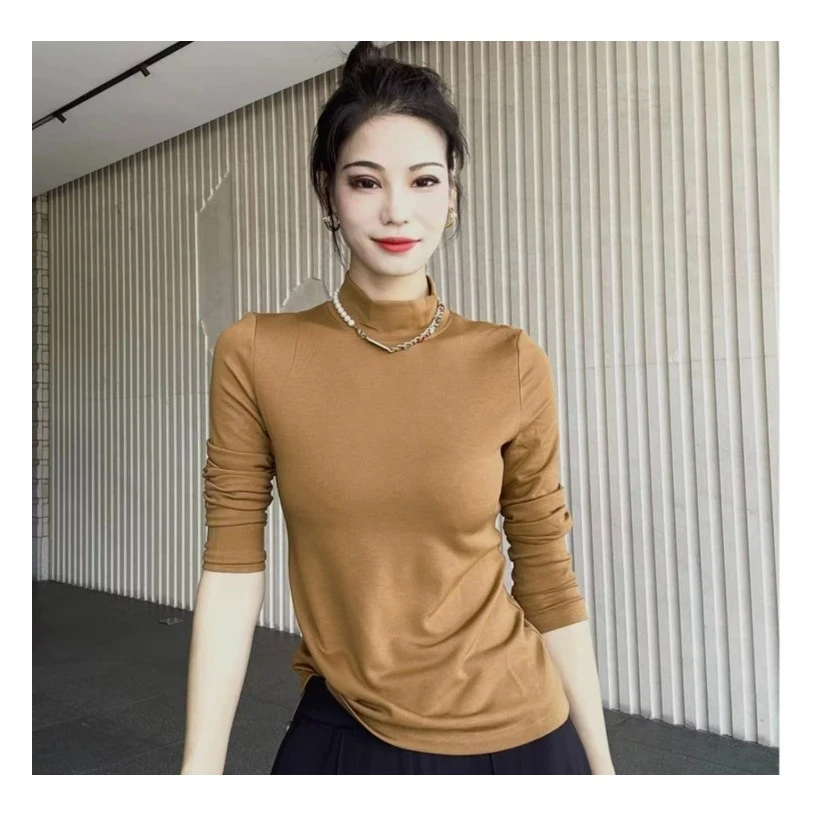AMASS/阿玛施新款百搭纯色时尚烟管领保暖赫本长袖打底女5300976