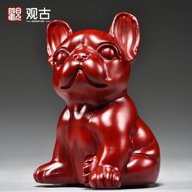 红色木雕狗摆件十二生肖狗实木家居客厅电视柜办公装饰红木工艺品