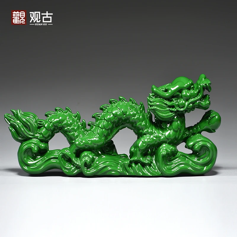 绿色实木雕刻龙摆件十二生肖木头龙客厅电视柜装饰工艺品新居送礼