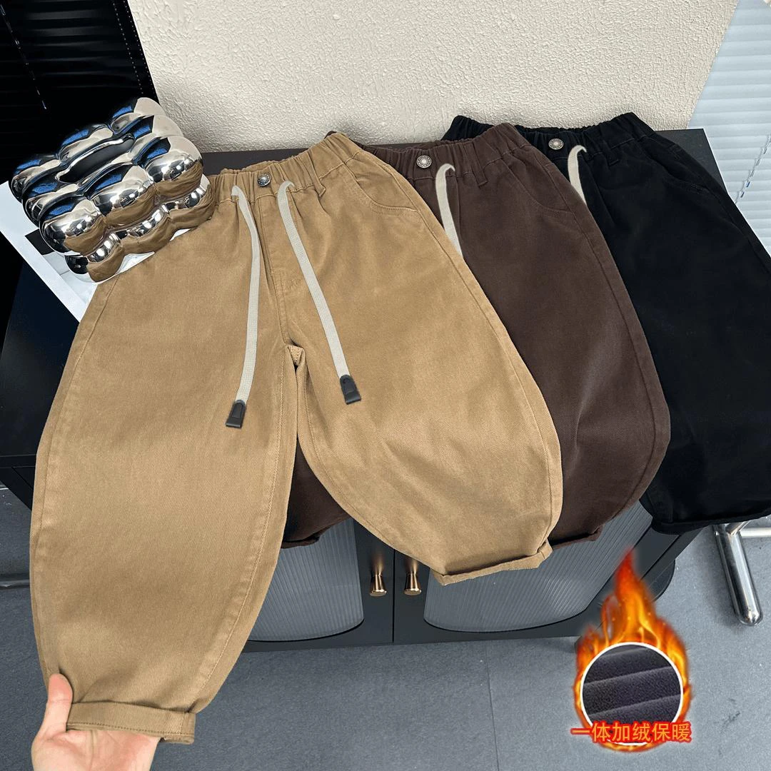 男童秋冬加绒裤子儿童洋气百搭长裤中大童加厚韩版休闲萝卜裤潮