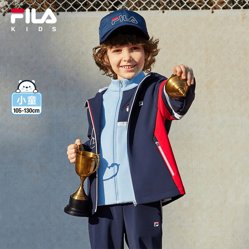 FILA斐乐男小童新款春季两件套潮儿童薄款梭织外套K11B413702F