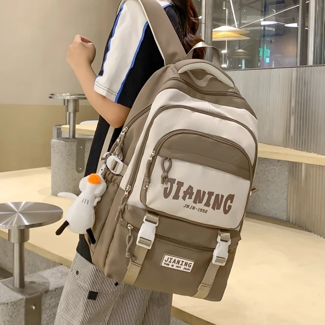 大容量撞色书包女童小学4-6年级初高中学生减负双肩包韩版背包潮