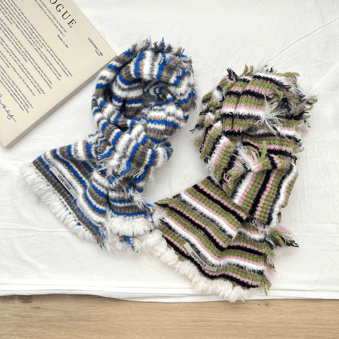 五彩斑斓条纹围巾女冬季学生情侣少女韩版时尚针织围脖保暖秋冬潮