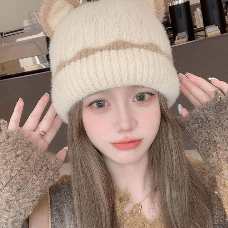 2023新款帽子女冬季可爱加厚保暖时髦毛线帽百搭显脸小护耳针织帽