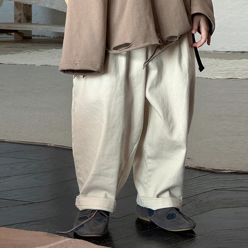 2024秋季新品新品儿童裤子帅气出片米白色中小童春秋可穿潮流长裤