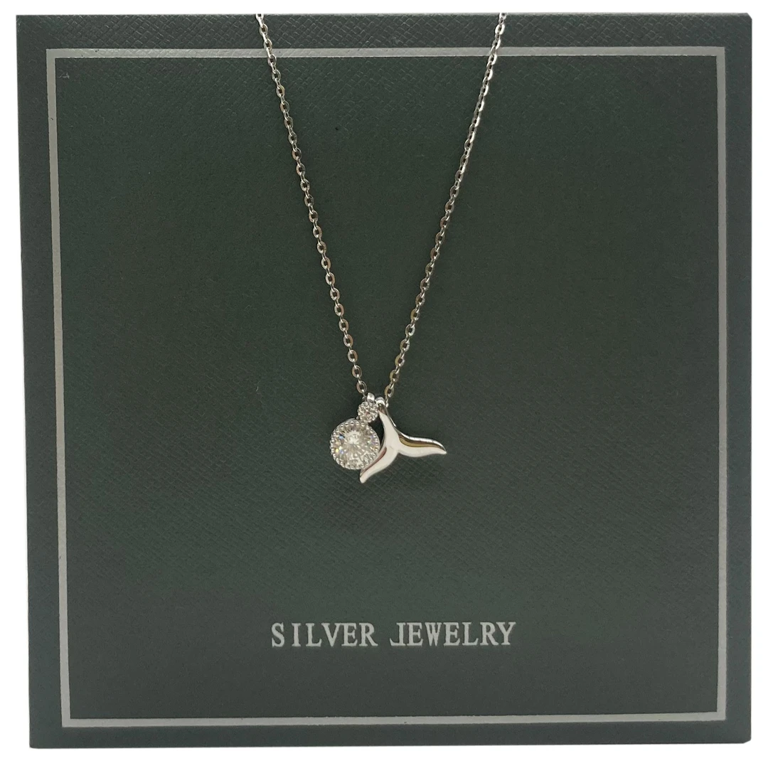 坠链均925银莫桑石 925银镀白金镶莫桑石、美人鱼尾、生动的鱼尾