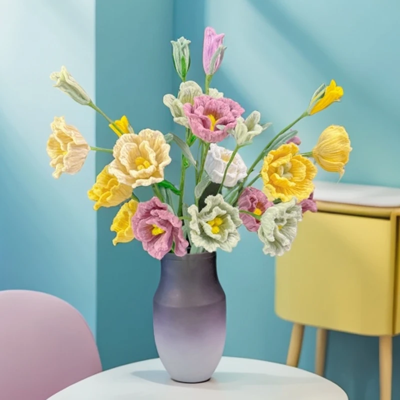 新款创意温馨洋桔梗花束礼物仿真花扭扭棒diy手工材料包