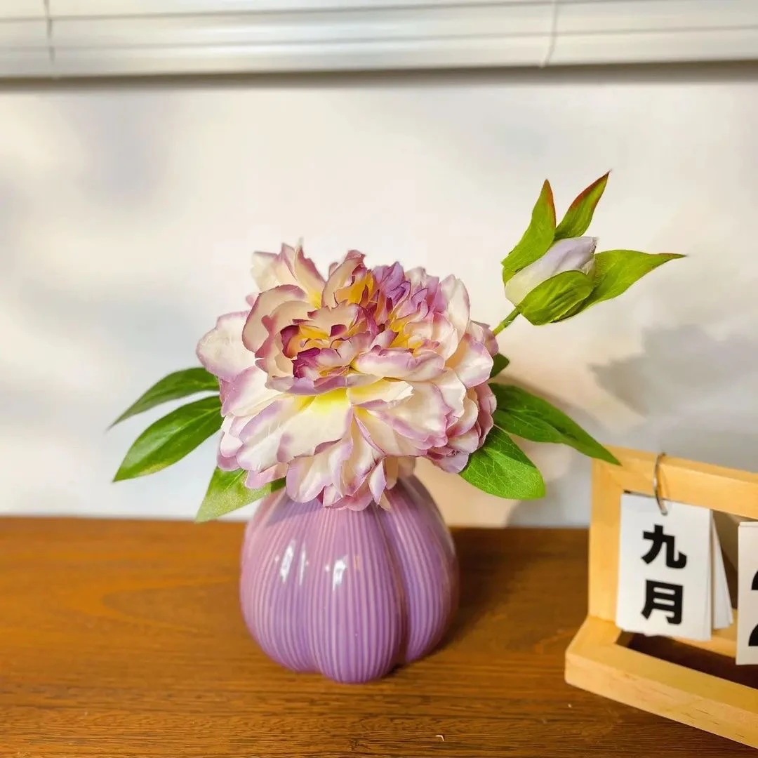 紫牡丹仿真花客厅餐桌装饰床头柜高级感陶瓷摆件家居摆件