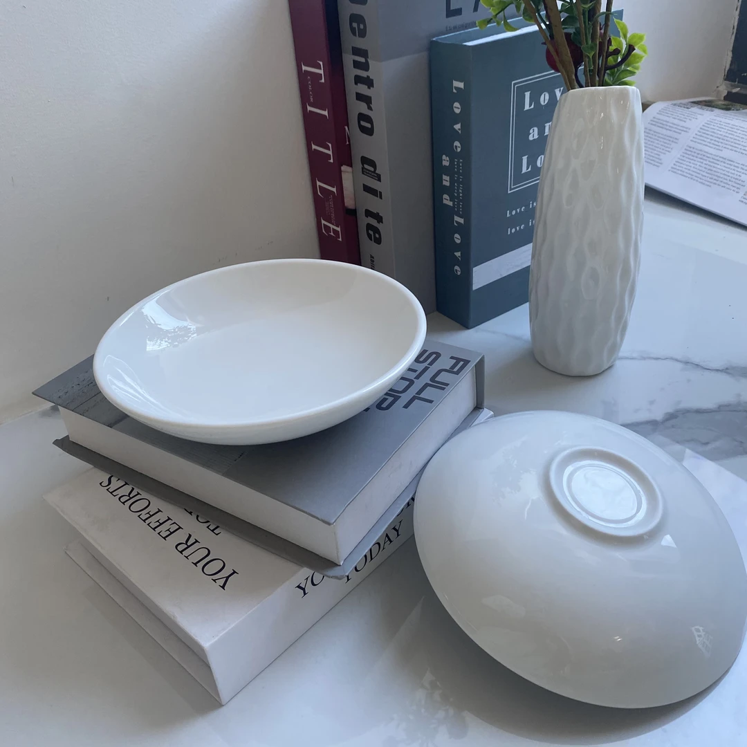 7英寸圆润白色陶瓷小炒菜盘碗直径17高4cm