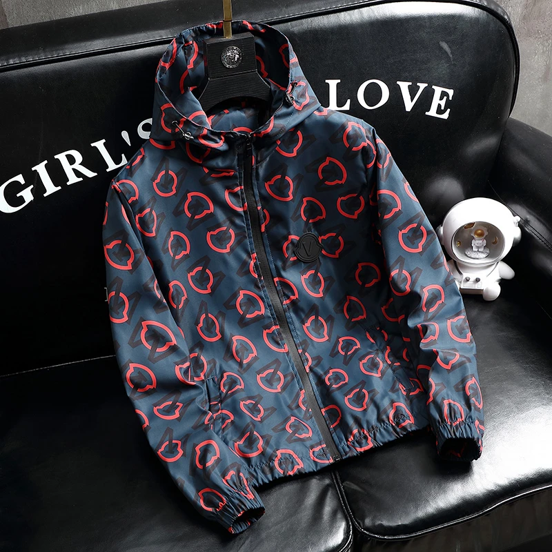 外套连帽春秋休闲薄款宽松印花秋季上衣潮流韩版男士夹克