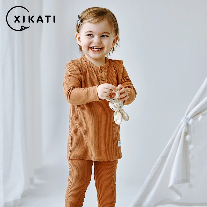 喜卡缇儿童长袖女童打底男童套头内衣婴儿针织宝宝分体套装洋气